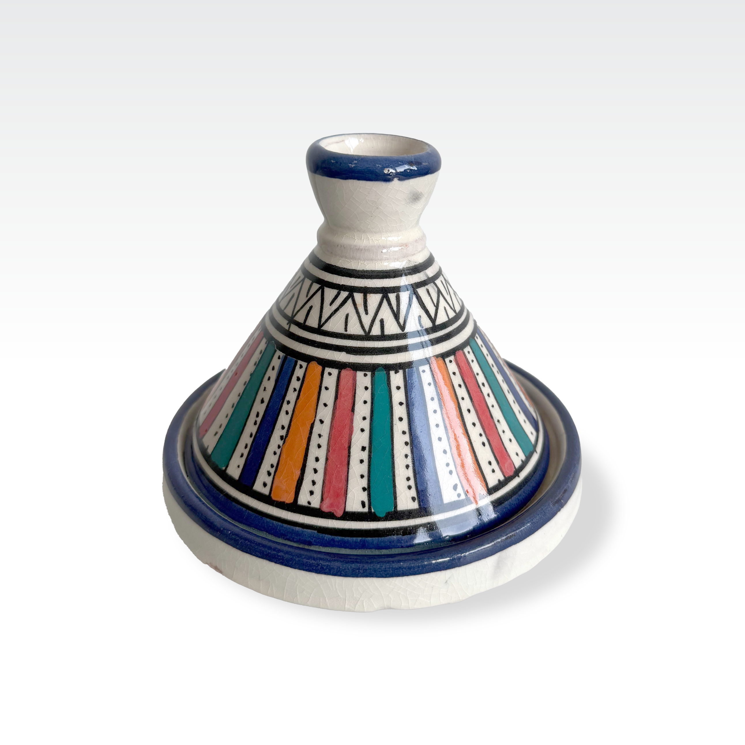 Tajine Design Blue with Red, Orange, and Blue Stripes