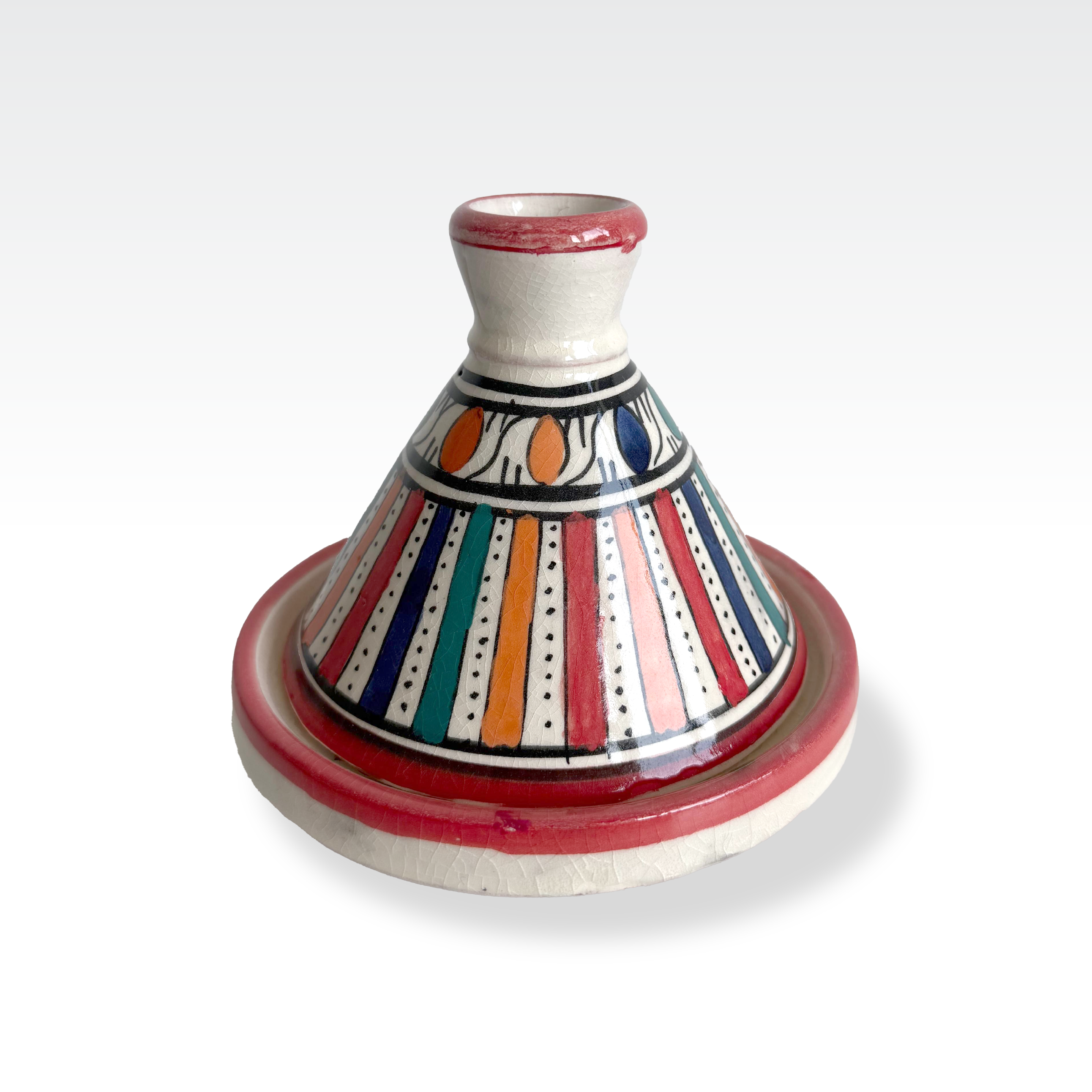 Tajine Design Red with Blue, Green and Orange Stripes